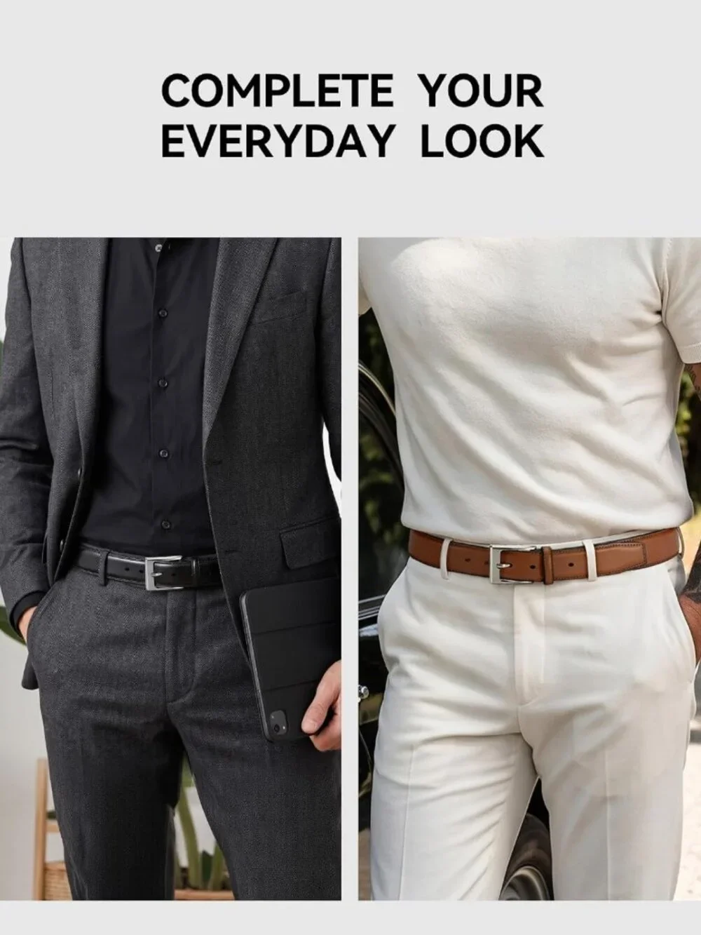 Men's Leather Dress Belt 2 Pack - 1 3/8